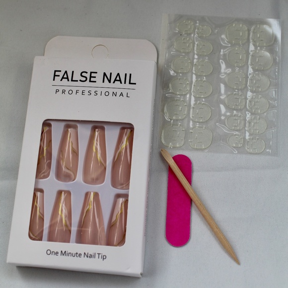 Gold Fake Nails Long Press on Nails Coffin Acrylic Geometry False Nails Full - Picture 5 of 6